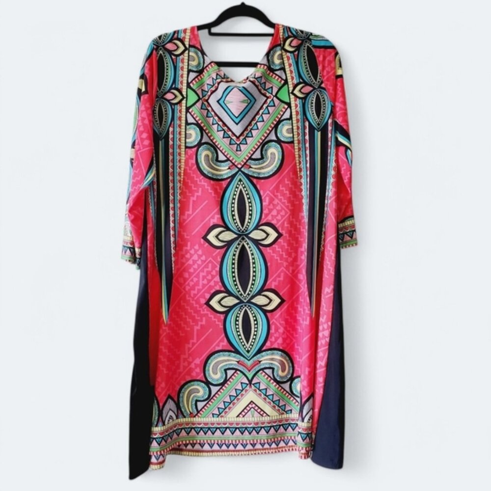 NWOT White Mark Stretch Colorful Geometric Patterned Dress 2X